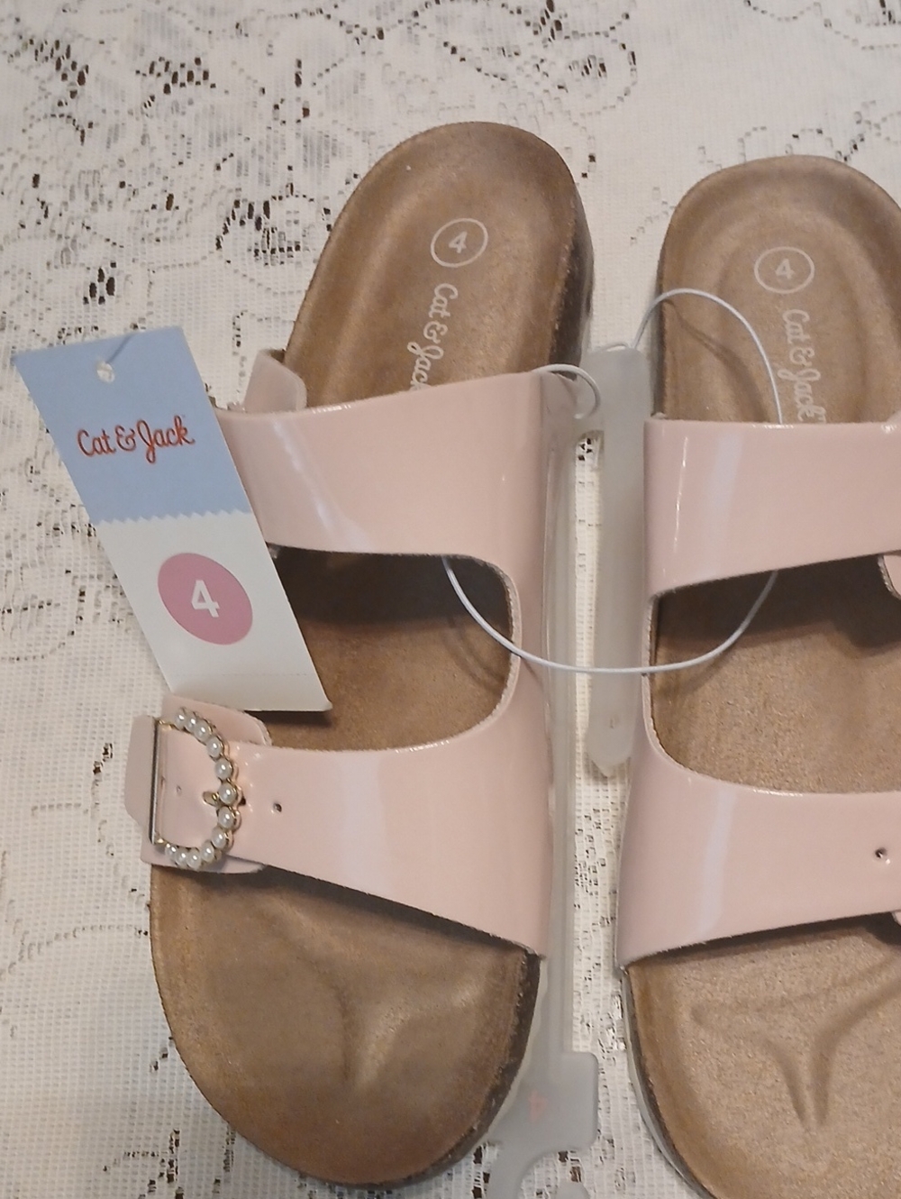 Cat & Jack Pale Pink Patent Slide Sandals with Jeweled Buckle - Women